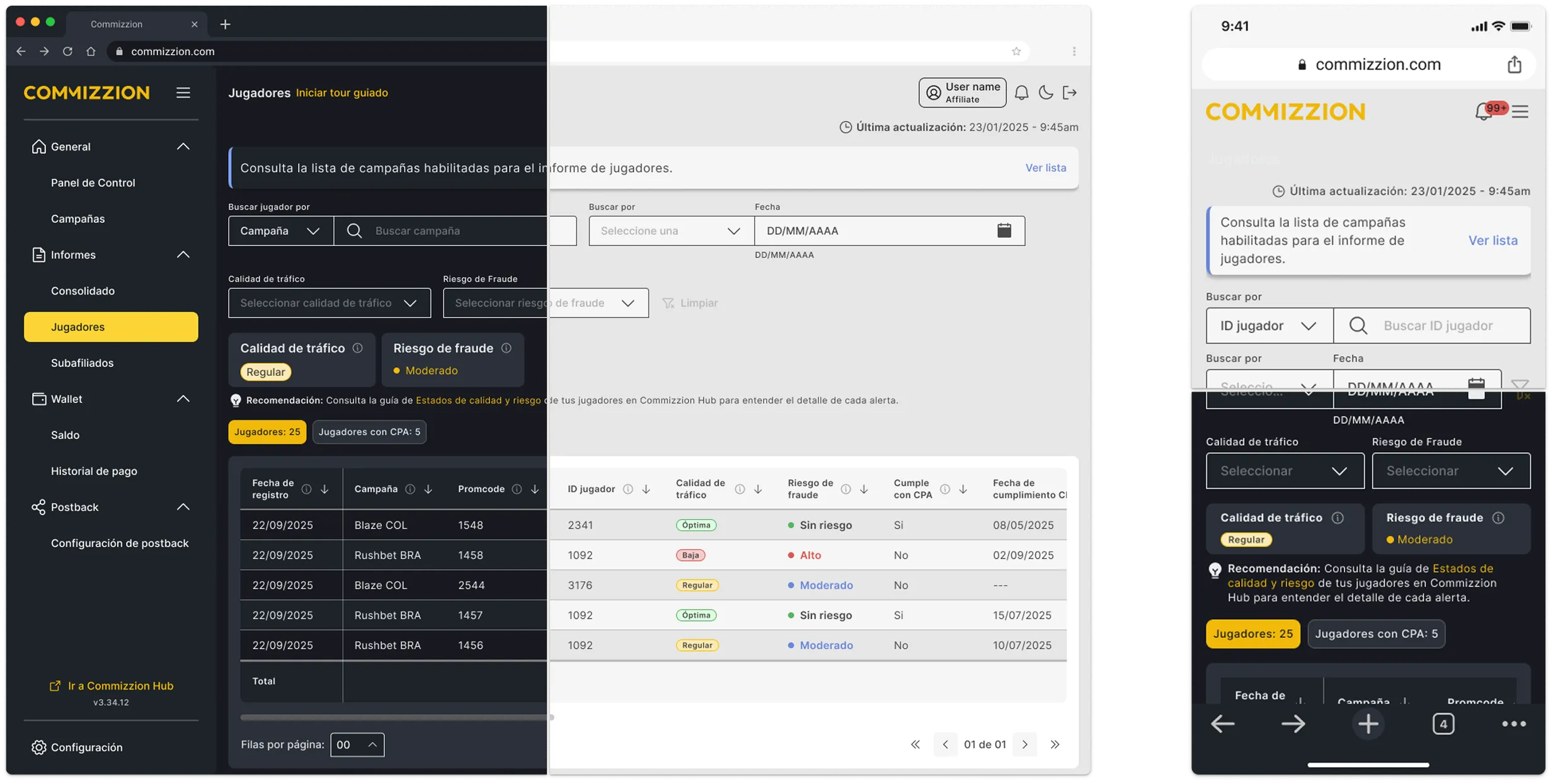 CM Design System applied across desktop, mobile, light and dark mode