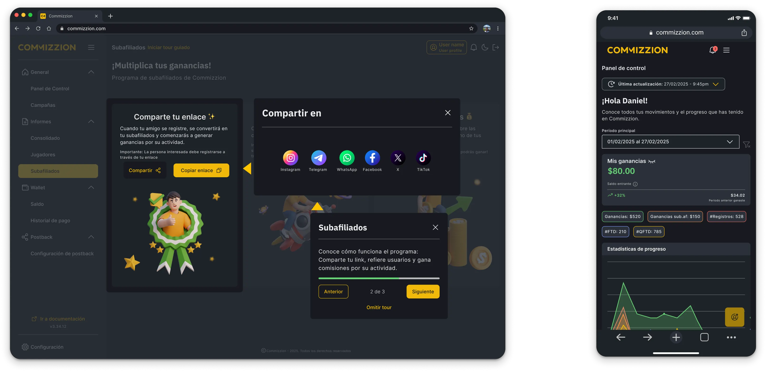 Commizzion Account redesigned — desktop and mobile