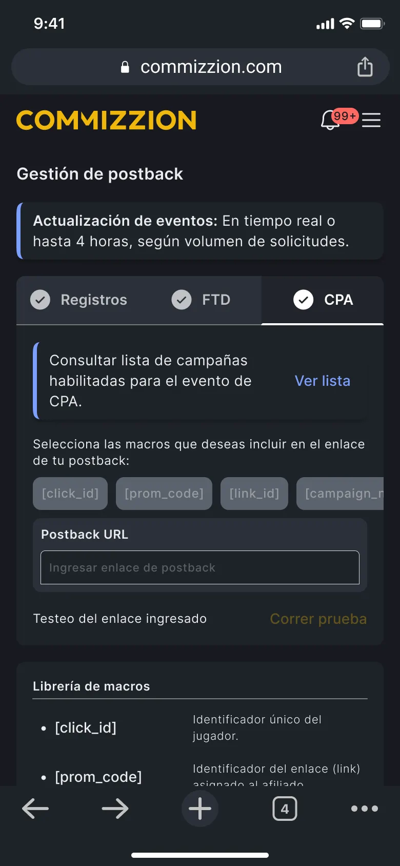 Postback — mobile