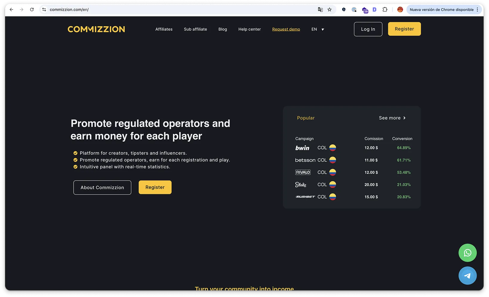 Commizzion marketing website home