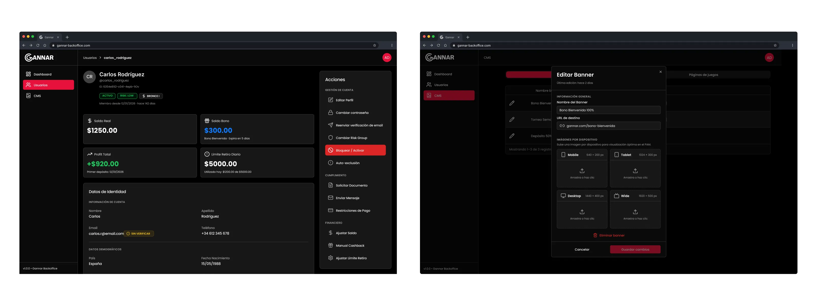 Backoffice User Profile and CMS
