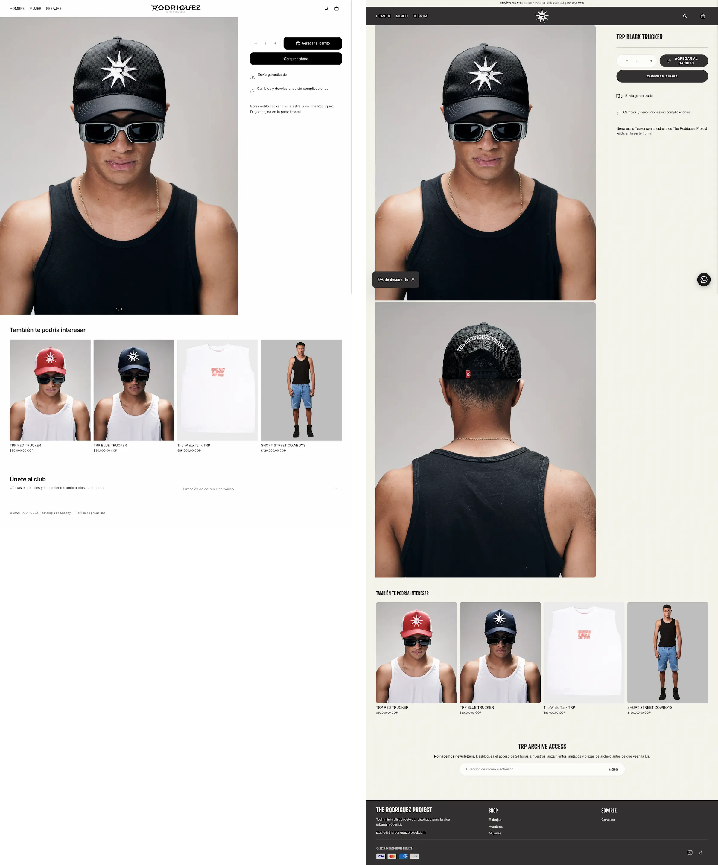 Product page before and after